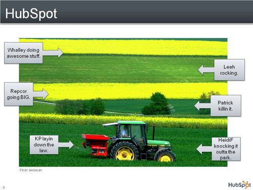 Striped spring field with a tractor, used as a HubSpot field metaphor